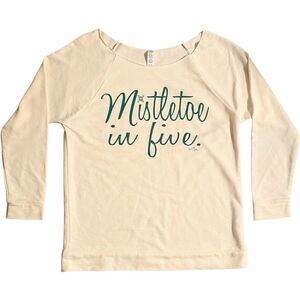 WOMEN’S Small Christmas Sweatshirt “Mistletoe In Five” Lightweight Raw Hem NWOT